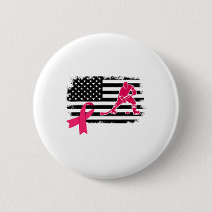 Chapa Redonda De 5 Cm Jugador de Hockey Cinta Rosa Bandera de EE. UU. Cá