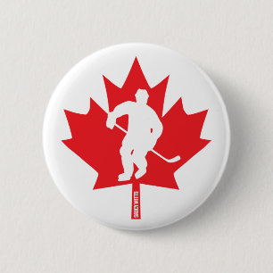 Chapa Redonda De 5 Cm Jugador de Hockey de Canadá Hoja de Arce Flares