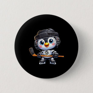 Chapa Redonda De 5 Cm Jugador de Hockey de Pingüino de Dibujos Animados