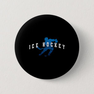 Chapa Redonda De 5 Cm Jugador de Hockey sobre Hielo Equipo Azul Varsity