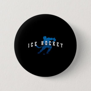 Chapa Redonda De 5 Cm Jugador de Hockey sobre Hielo Equipo Azul Varsity