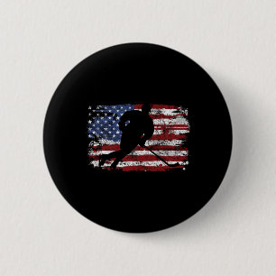 Chapa Redonda De 5 Cm Jugador de Hockey sobre Hielo Usa Bandera American
