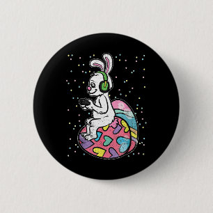 Chapa Redonda De 5 Cm Jugador De Videojuego Gamer Easter Bunny Rabbit Co