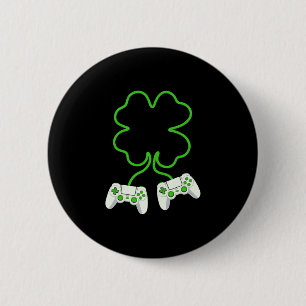 Chapa Redonda De 5 Cm Jugador de Videojuegos Día de San Patricio Trébol 