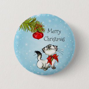 Chapa Redonda De 5 Cm Jugador Feliz Navidad Kitty Con Un Golpe Rojo