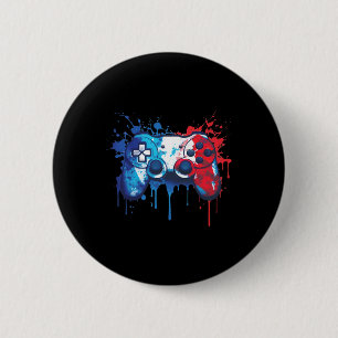 Chapa Redonda De 5 Cm Jugador - Rojo Azul Blanco 4 De Julio Videojuego 1