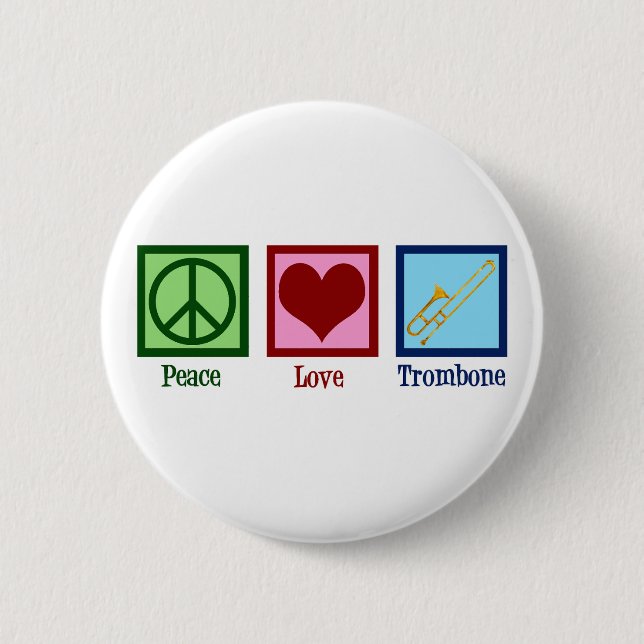 Chapa Redonda De 5 Cm Jugador Trombone de Peace Love (Anverso)