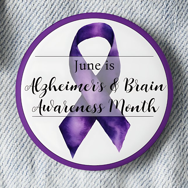 Chapa Redonda De 5 Cm June Alzheimer's & Brain Awareness Month (Alzheimers and Brain Awareness Month. June. Purple awareness ribbon.)