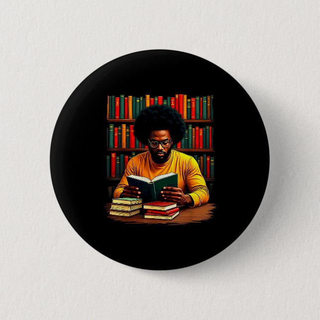 Chapa Redonda De 5 Cm Juneteenth Black Man Reading Books  (Anverso)
