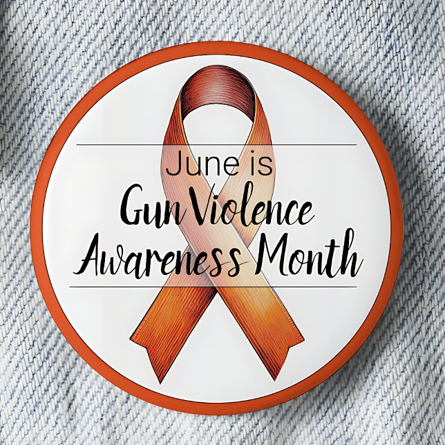 Chapa Redonda De 5 Cm Junio Mes de Concienciación sobre la Violencia en  (Orange awareness ribbon.  June is Gun Violence Awareness month.)