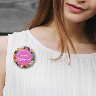 Chapa Redonda De 5 Cm JUNIOR BRIDESMAID Primavera Flores Etiqueta de nom