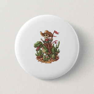 Chapa Redonda De 5 Cm Jurassic Cowboy Skull � divertida Dino Rodeo