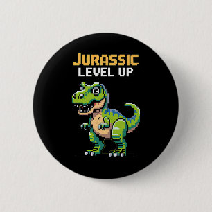 Chapa Redonda De 5 Cm Juric Level Up Pixel Dinosaur Retro Gamer 