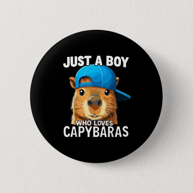 Chapa Redonda De 5 Cm Just A Boy Who Loves Capybaras  (Anverso)