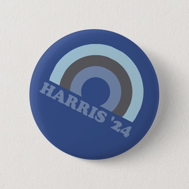 Chapa Redonda De 5 Cm Kamala Harris 2024 Retro Rainbow (Anverso)