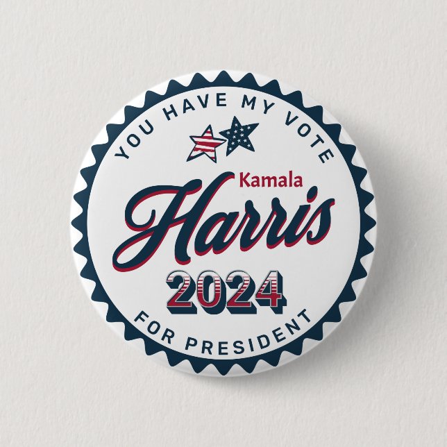 Chapa Redonda De 5 Cm Kamala Harris 2024 | Tiene mi voto (Anverso)