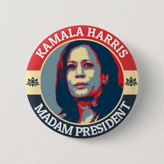 CHAPA REDONDA DE 5 CM KAMALA HARRIS MADAM PRESIDENTE (Anverso)