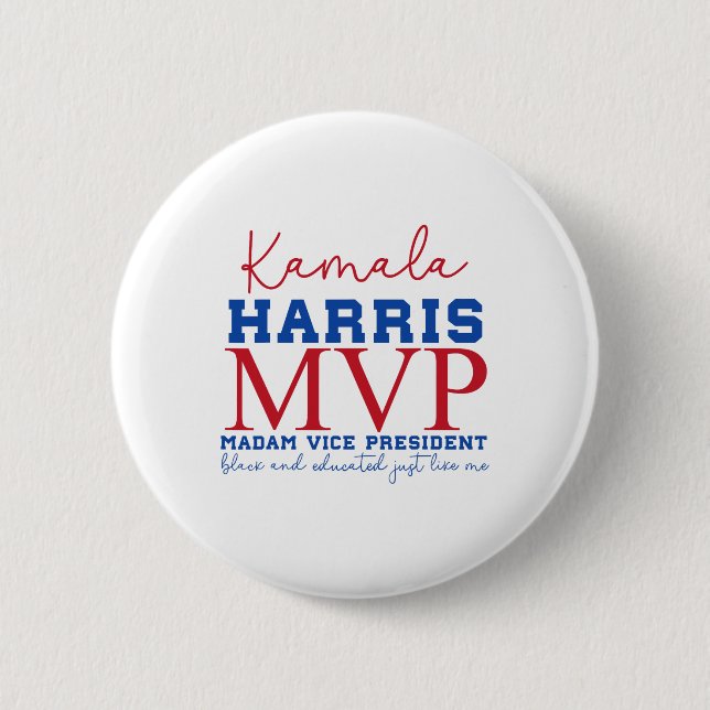 Chapa Redonda De 5 Cm Kamala Harris Mvp Señora Vicepresidenta Black Y E (Anverso)