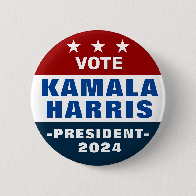 Chapa Redonda De 5 Cm Kamala Harris Por El Presidente 2024 Pinback (Anverso)