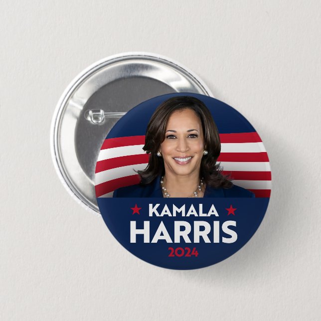 Chapa Redonda De 5 Cm Kamala Harris por la presidencia en 2024 (Anverso y reverso)