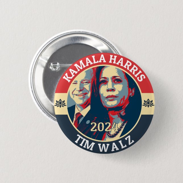 Chapa Redonda De 5 Cm Kamala Harris Tim Walz 2024 (Anverso y reverso)