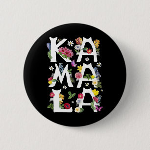 Chapa Redonda De 5 Cm Kamala Harris Vintage Floral Cat Letters President