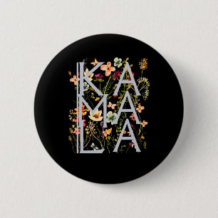 Chapa Redonda De 5 Cm Kamala Harris Vintage Floral Feminine First Femeni