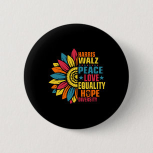Chapa Redonda De 5 Cm Kamala Harris Waltz Peace Love E Hope Diversity