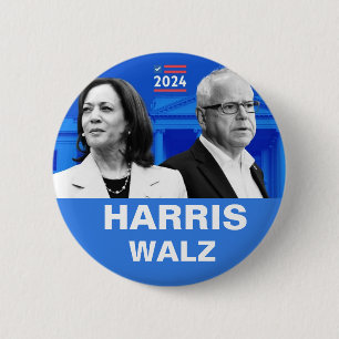 Chapa Redonda De 5 Cm Kamala Harris y Tim Walz 2024