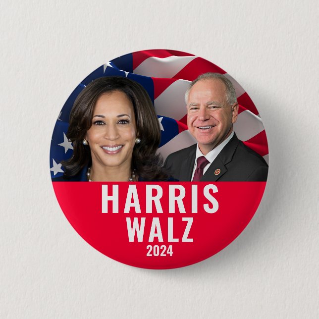 Chapa Redonda De 5 Cm Kamala Harris Y Tim Walz 2024 (Anverso)