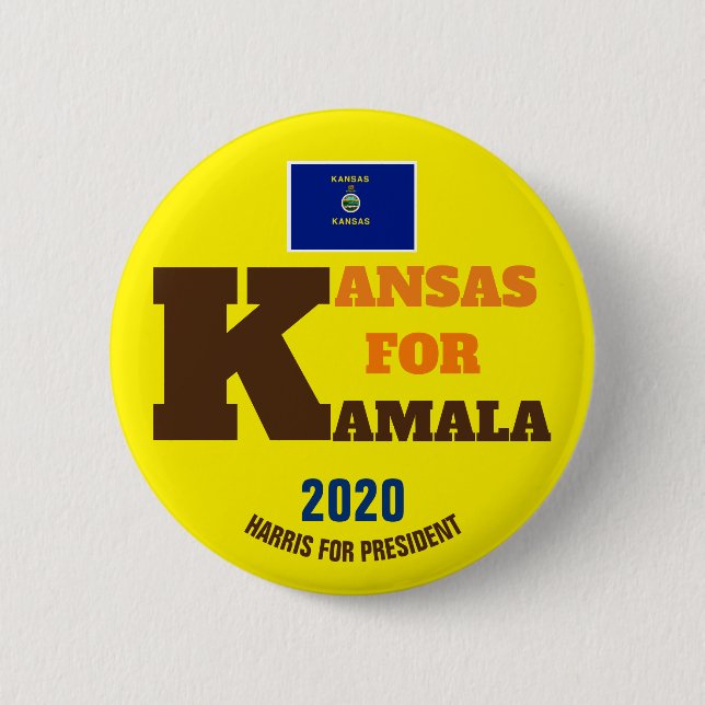 Chapa Redonda De 5 Cm Kansas por Kamala Harris para presidente 2020 (Anverso)