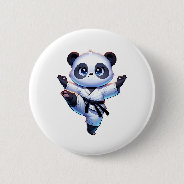 Chapa Redonda De 5 Cm Karate Adorable Panda Crane Kick Pose (Anverso)
