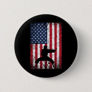 Chapa Redonda De 5 Cm Karate Bandera Americana 4 De Julio Artes Marciale