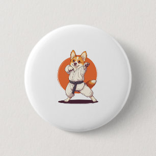 Chapa Redonda De 5 Cm Karate Corgi � perro de artes marciales