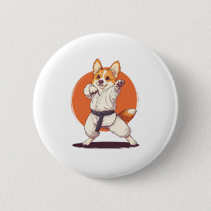 Chapa Redonda De 5 Cm Karate Corgi - Perro de artes marciales