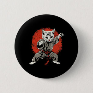 Chapa Redonda De 5 Cm Karate de artes marciales del gato japonés Ukiyo-e