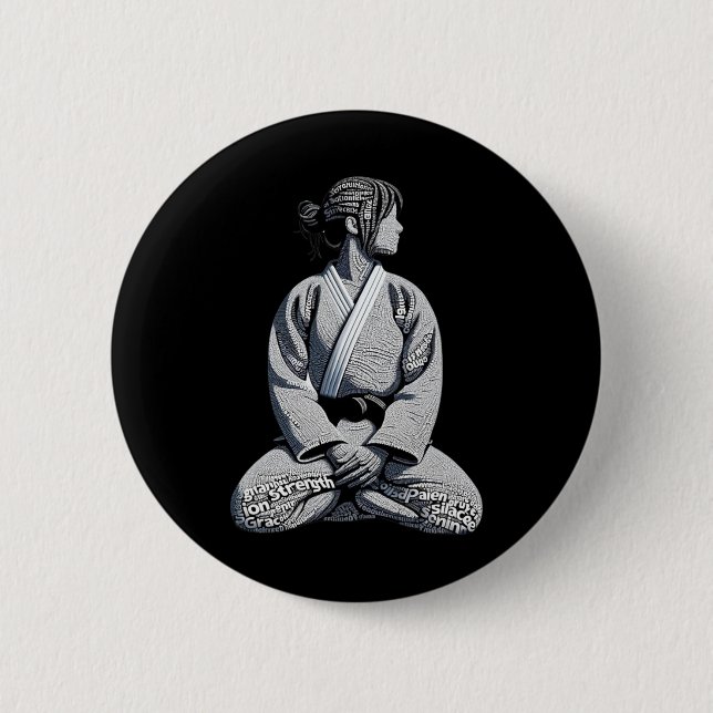 Chapa Redonda De 5 Cm Karate Lady Knee Down Pose Graphic (Anverso)