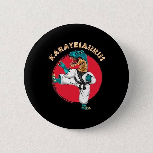 Chapa Redonda De 5 Cm Karatesaurus Karate Divertido Dinosaurio  (Anverso)
