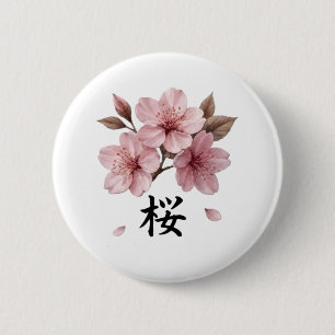 Chapa Redonda De 5 Cm Katana Sakura Estética Japonesa