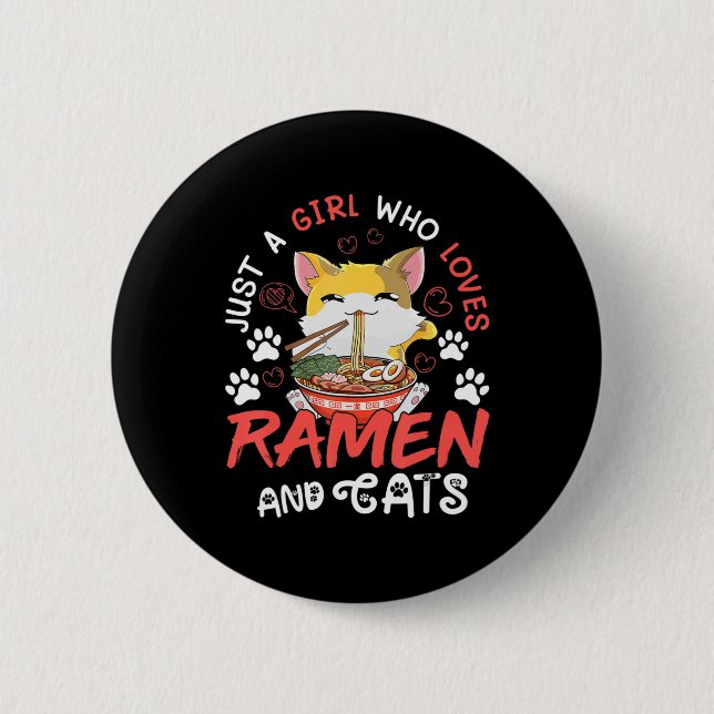 Chapa Redonda De 5 Cm Kawaii Anime Ramen Cat Oficina de Chicas de Comida (Anverso)
