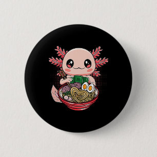 Chapa Redonda De 5 Cm Kawaii Axolotl Comer fideos de Ramen Regalo de Ani
