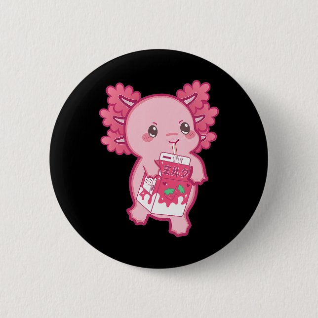 Chapa Redonda De 5 Cm Kawaii Axolotl Fresa Leche Chicas Niños Japa (Anverso)