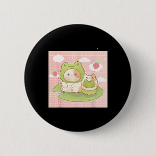 Chapa Redonda De 5 Cm Kawaii Cat Frog Strawberry Retro Cottagecore A