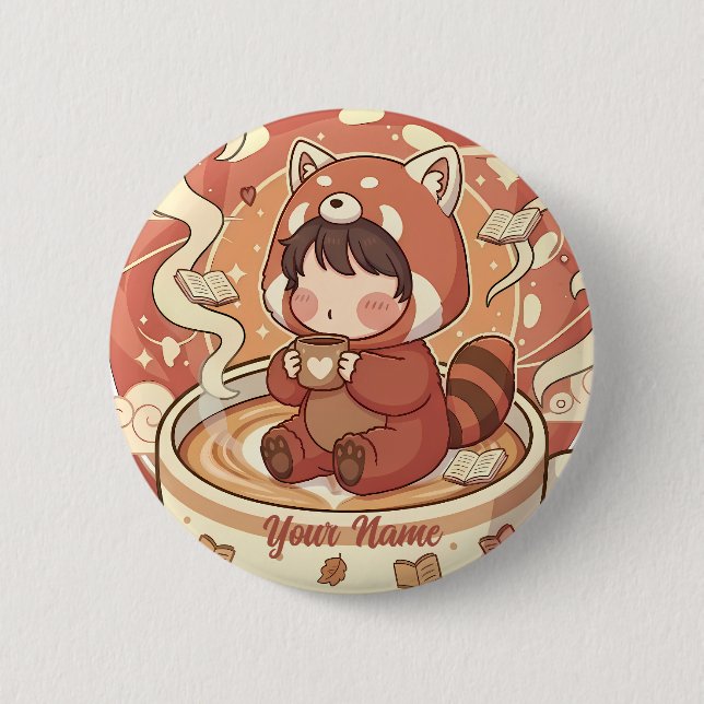 Chapa Redonda De 5 Cm Kawaii Chibi Red Panda Button Pin Badge (Anverso)