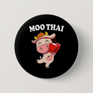 Chapa Redonda De 5 Cm Kawaii Cow Moo Thai Kickboxing Muay Thai