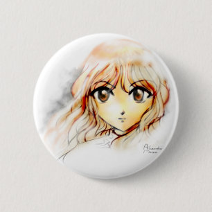 Chapa Redonda De 5 Cm Kawaii grande de los ojos del bosquejo del chica