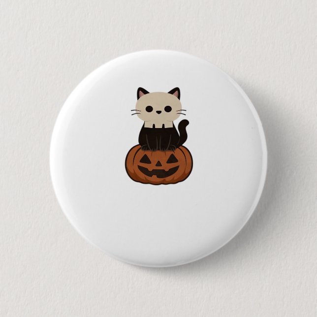 Chapa Redonda De 5 Cm Kawaii Halloween Cat y calabaza camiseta sobredime (Anverso)