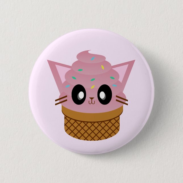 Chapa Redonda De 5 Cm kawaii kitty cone helado cat meow (Anverso)