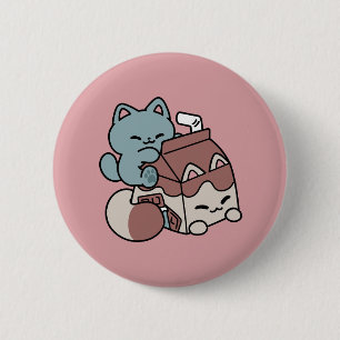 Chapa Redonda De 5 Cm Kawaii Leche de Chocolate Gato – Bebida Acogedora 