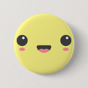 Chapa Redonda De 5 Cm Kawaii, linda cara feliz, amarillo